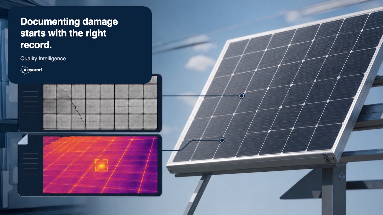 Solar module linked to its EL image and thermal record for warranty documentation